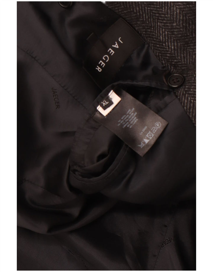 JAEGER Męski płaszcz grochowy UK 42 XL Szara wełna w jodełkę