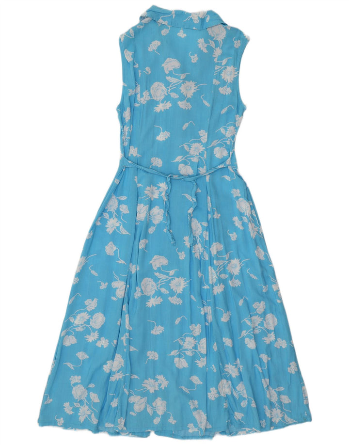 VINTAGE damska sukienka maxi bez rękawów UK 14 duża niebieska wiskoza w kwiaty