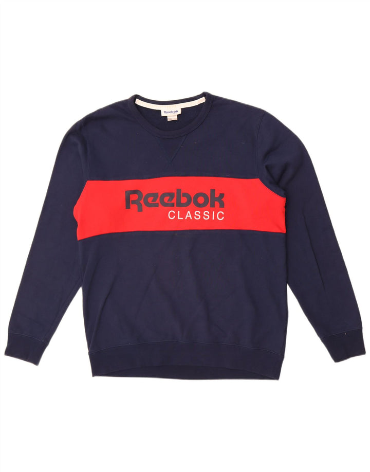 Męska bluza Reebok z grafiką, duża, bawełniana, w kolorze granatowym
