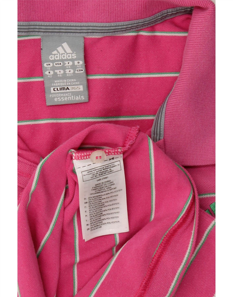 ADIDAS Womens Clima 365 Polo Shirt UK 16 Large  Pink Striped Cotton Vintage Adidas and Second-Hand Adidas from Messina Hembry 