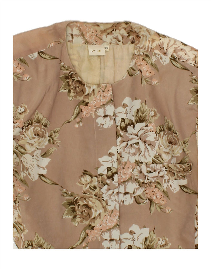 VINTAGE Womens Longline Blazer Jacket IT 42 Medium Beige Floral Vintage Vintage and Second-Hand Vintage from Messina Hembry 