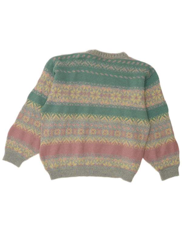 Sweter damski w stylu vintage z dekoltem w łódkę UK 14, duży, wielokolorowy Fair Isle