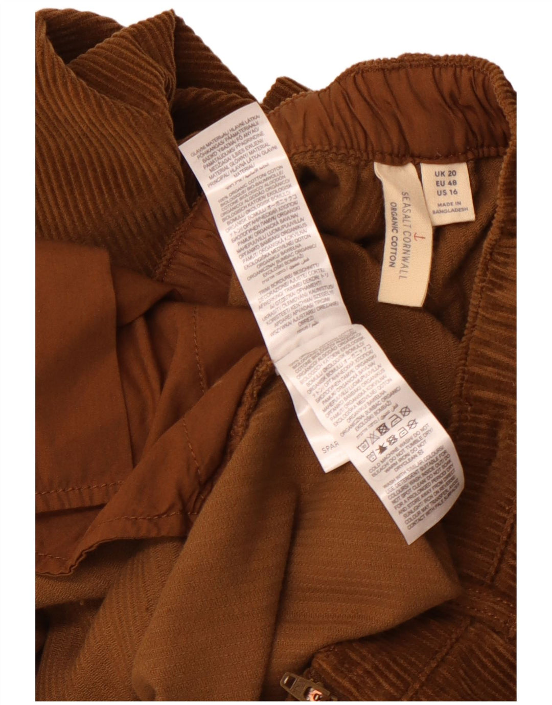 Spodnie damskie SEASALT CORNWALL proste sztruksowe UK 20 2XL W40 L28 brązowe