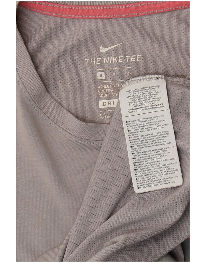 Męska koszulka Nike Dri Fit z grafiką z długim rękawem, mała, szara, bawełniana