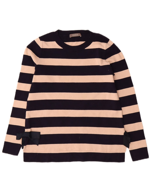 Sweter damski Oasis z okrągłym dekoltem, UK 12, średni, granatowy, bawełniany w paski