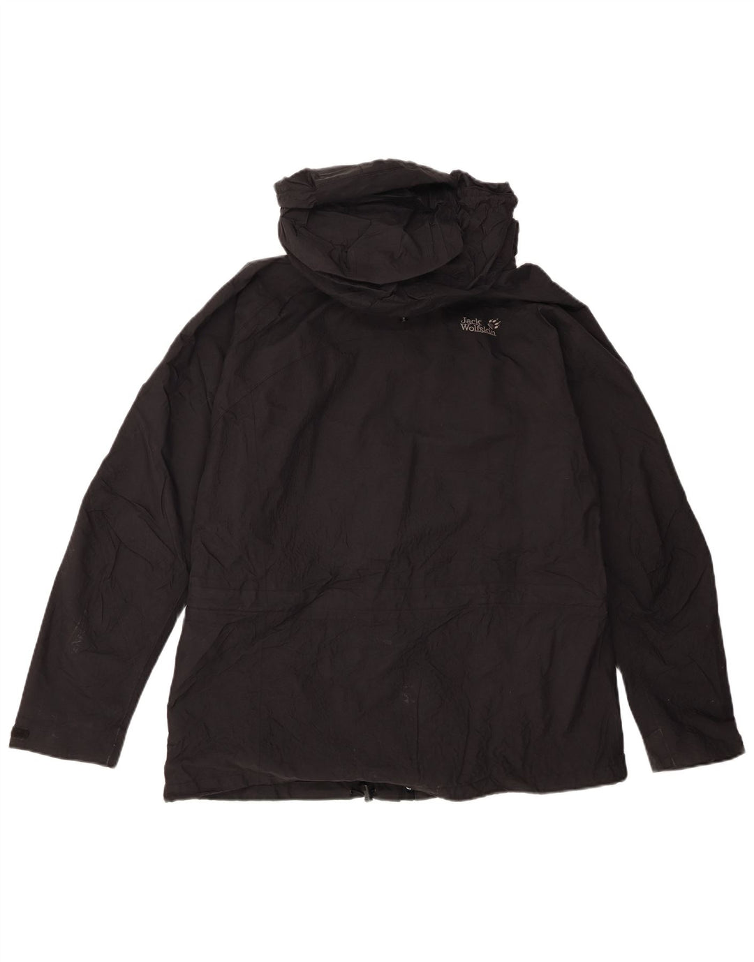 Damska kurtka przeciwdeszczowa z kapturem Jack Wolfskin UK 16, duża, czarna, poliamidowa