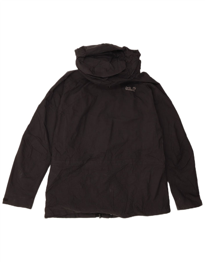 Damska kurtka przeciwdeszczowa z kapturem Jack Wolfskin UK 16, duża, czarna, poliamidowa