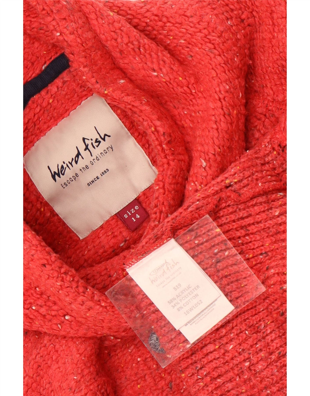 Damski sweter oversize Weird Fish UK 14, duży, czerwony, nakrapiany akryl
