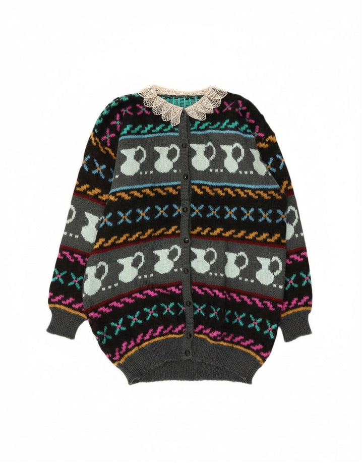 Sweter damski w stylu vintage, abstrakcyjny wzór, UK 10, mały, wielobarwny