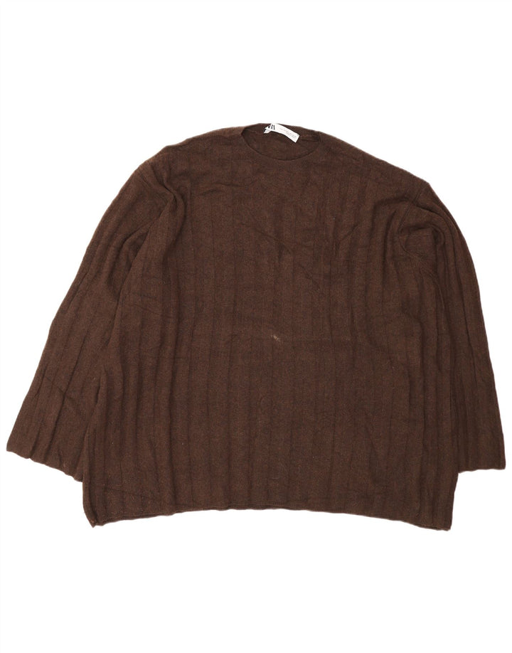 Męski sweter Zara o luźnym kroju z okrągłym dekoltem, średni brąz