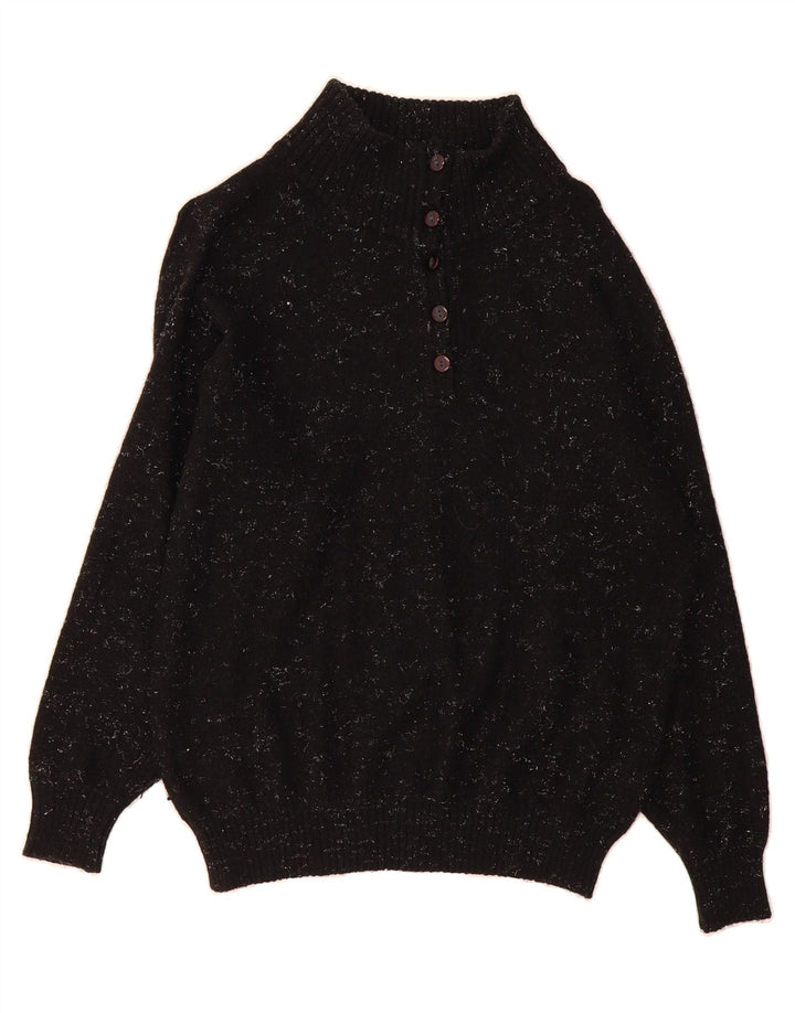 VINTAGE Womens Button Neck Jumper Sweater IT 42 Medium Black Flecked Vintage Vintage and Second-Hand Vintage from Messina Hembry 