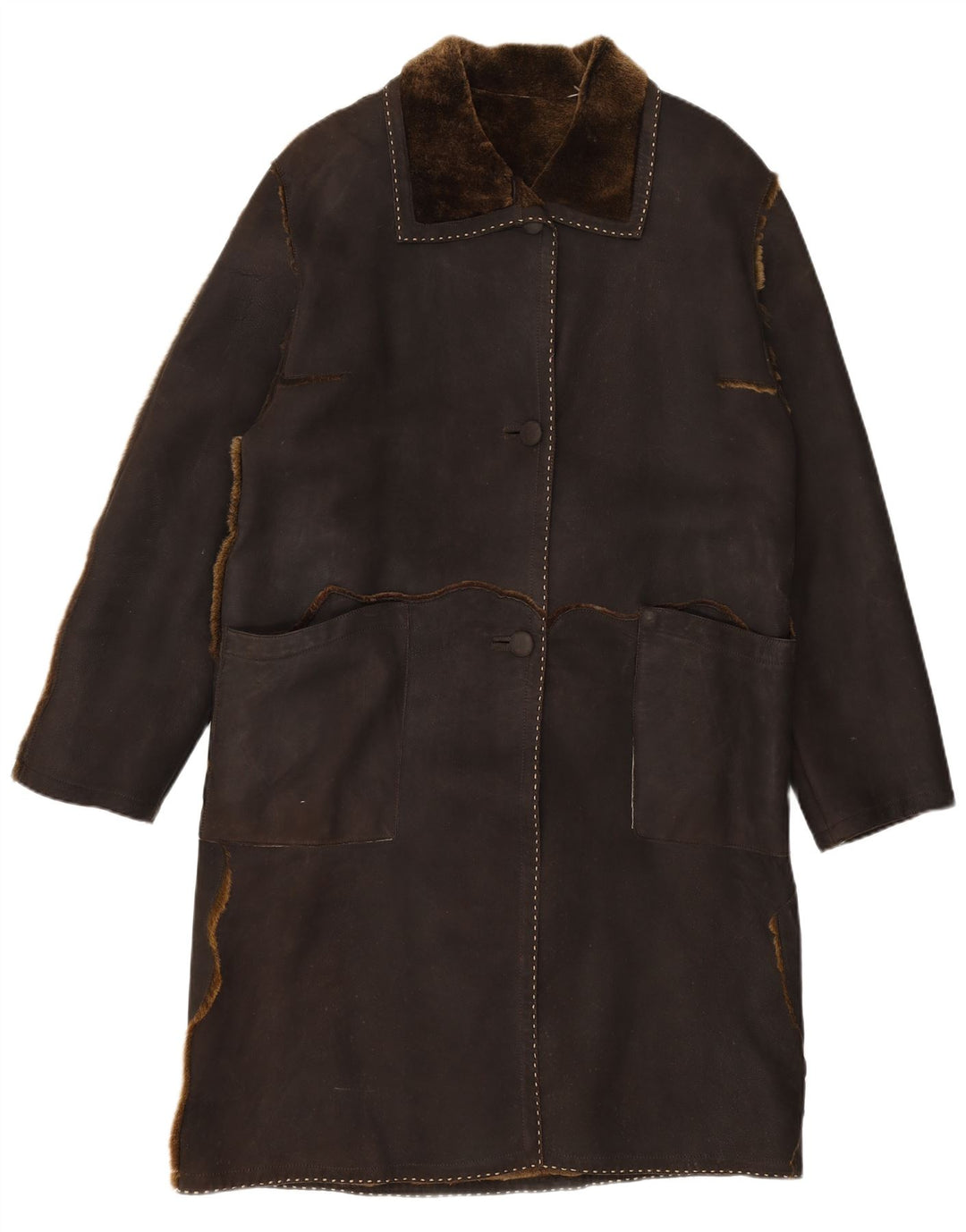 Zamszowy płaszcz damski VINTAGE UK 16, duży, brązowy