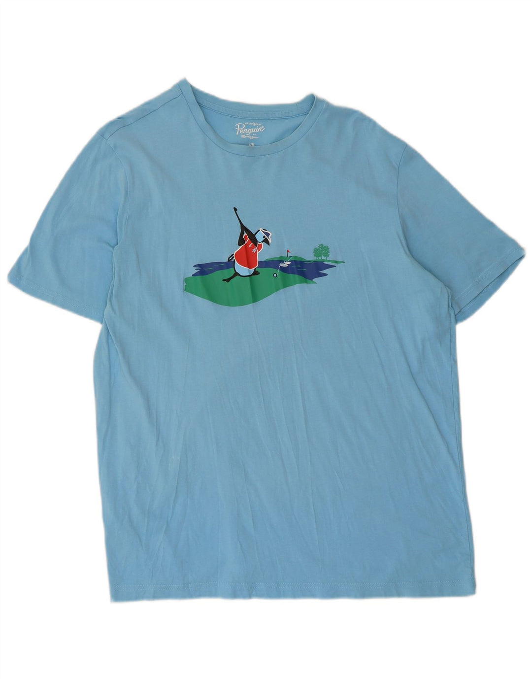 Męski T-shirt z grafiką Pingwin, duży, niebieski, bawełniany
