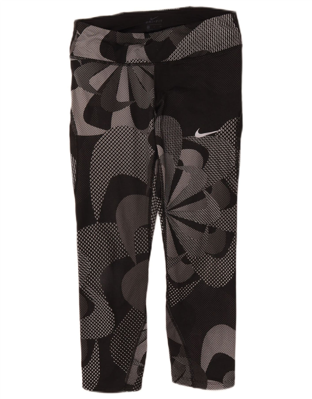Damskie legginsy Nike Graphic Capri UK 8, małe, czarne, z poliestru w kwiaty