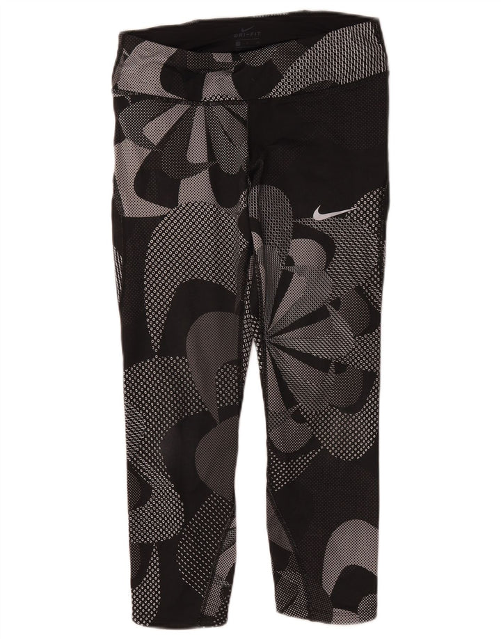 Damskie legginsy Nike Graphic Capri UK 8, małe, czarne, z poliestru w kwiaty
