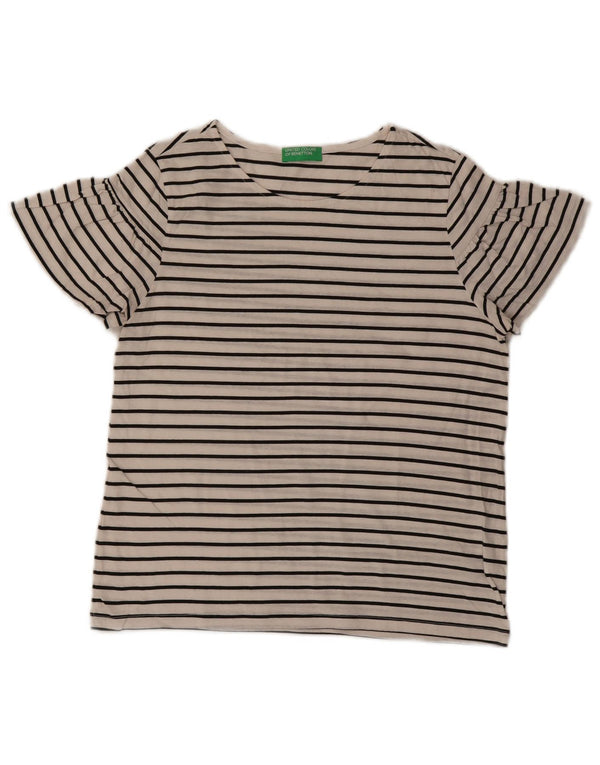 BENETTON Womens T-Shirt Top UK 14 Medium White Striped Cotton