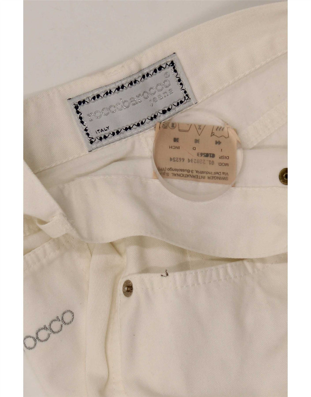 Damskie spodnie Capri z wysokim stanem Roccobarocco IT 44 Medium W26 L22 Białe