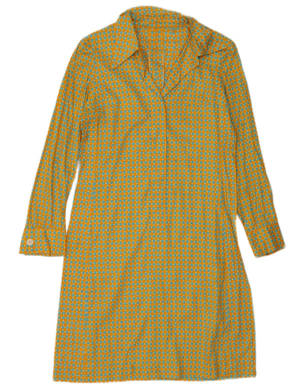 Damska sukienka koszulowa w stylu vintage, UK 10, mała, żółta, geometryczna