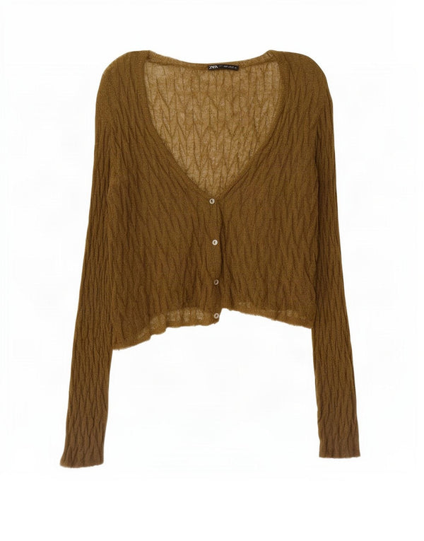 Zara Womens Crop Oversized Cardigan Top UK 10 Small Khaki