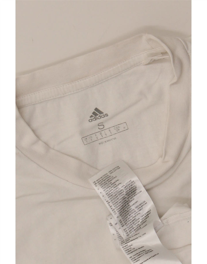 ADIDAS Mens Graphic T-Shirt Top Small White Cotton Vintage Adidas and Second-Hand Adidas from Messina Hembry 