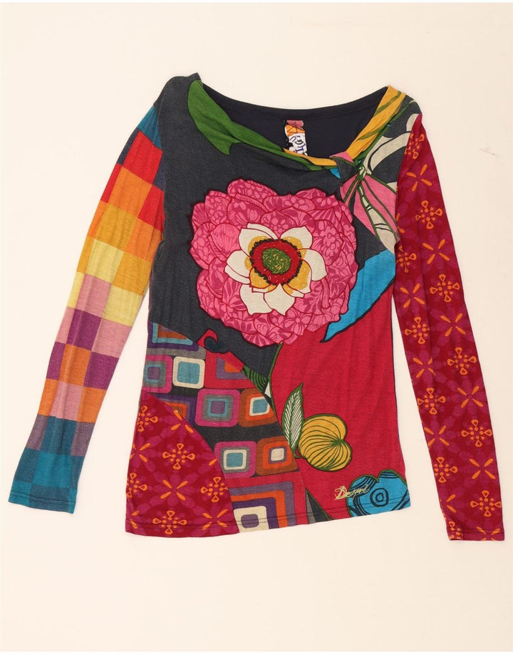DESIGUAL Damski top graficzny z abstrakcyjnym wzorem, z długim rękawem, UK 10, mały, czerwony