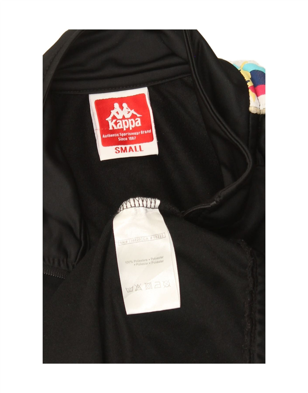 Damska kurtka dresowa Kappa z grafiką UK 10, mała, czarna, z blokami kolorów