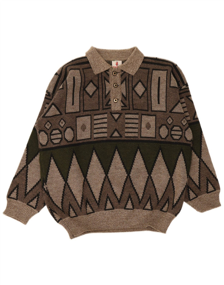 Męski sweter z golfem w stylu vintage, średnio brązowy, geometryczny