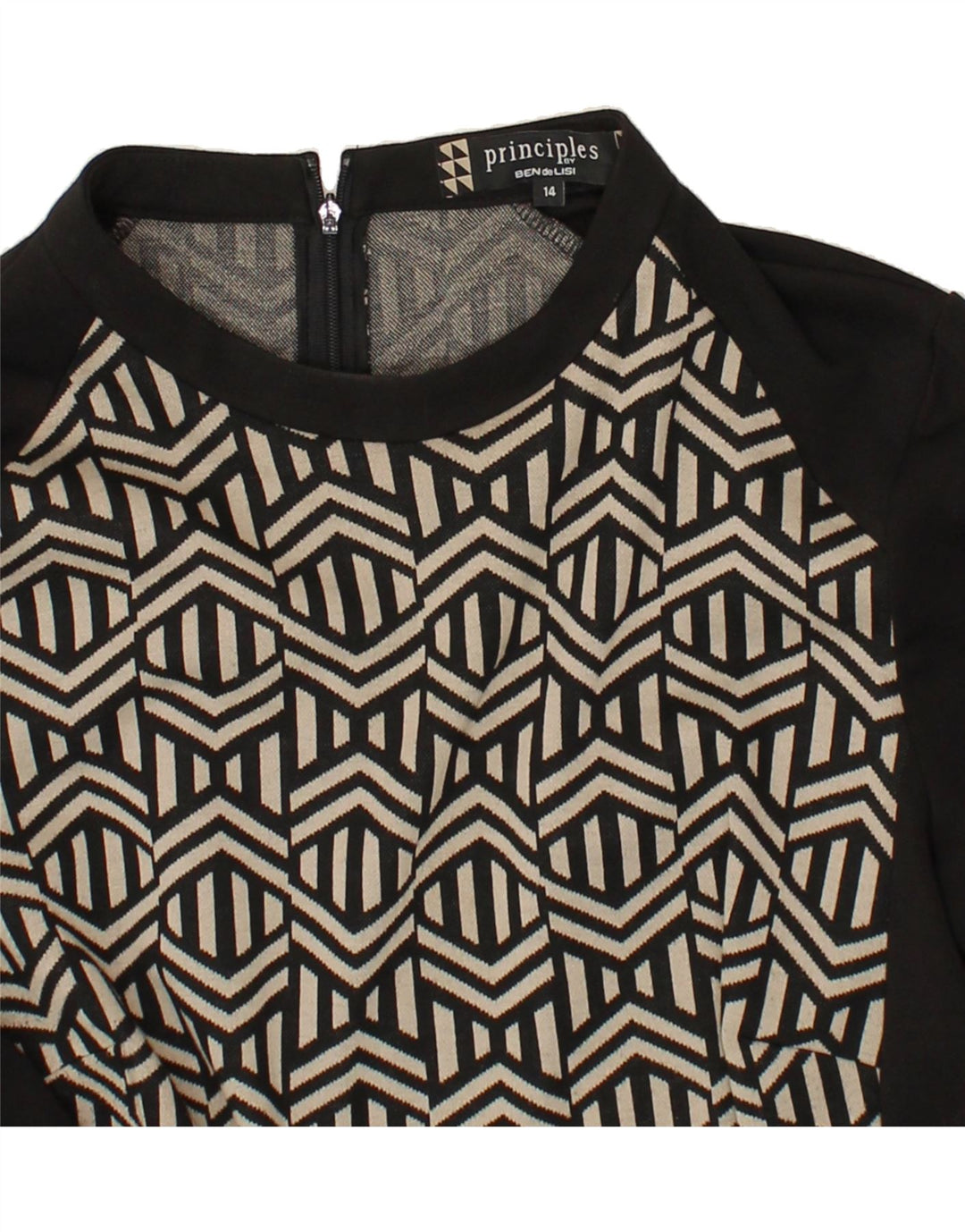 PRINCIPLES Womens Long Sleeve Bodycon Dress UK 14 Medium Black Geometric Vintage Principles and Second-Hand Principles from Messina Hembry 