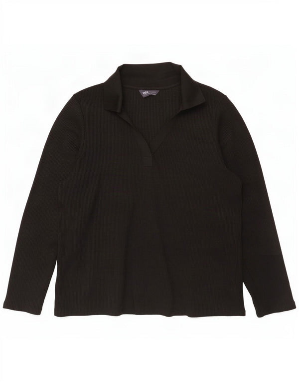 Marks & Spencer Womens Long Sleeve Polo Shirt UK 20 2XL Black Polyester