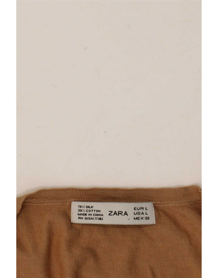 Sweter damski Zara Cardigan UK 16, duży, beżowy, jedwabny