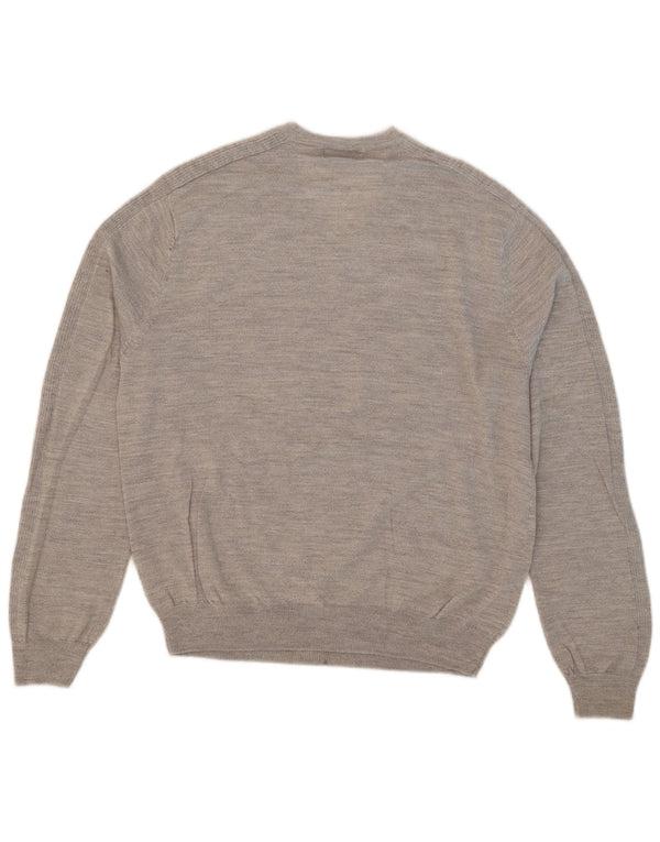 Męski sweter Calvin Klein z dekoltem w kształcie litery V, duży, szary, nakrapiany, z wełny merynosów