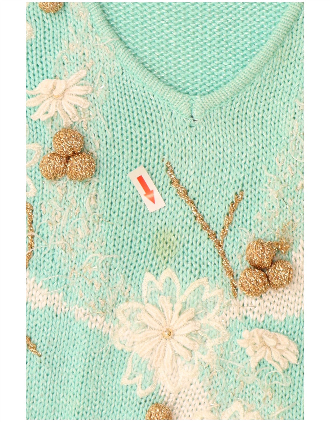 Sweter damski w stylu vintage z dekoltem w kształcie litery V IT 44 Średni turkusowy poliakryl
