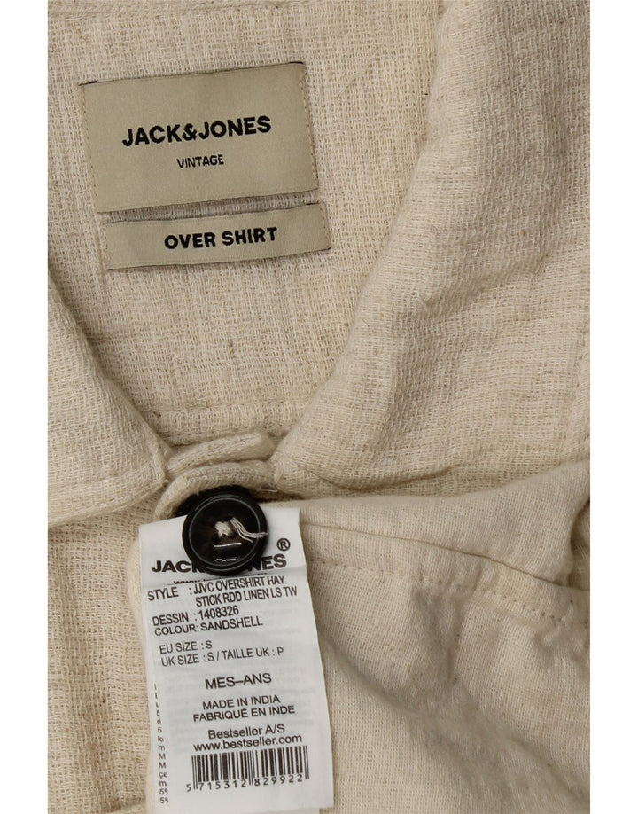 Męska koszula wierzchnia Jack & Jones, mała, beżowa, lniana