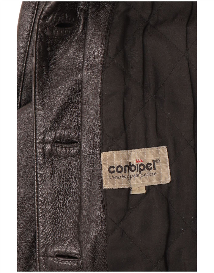 Conbipel Damska, oversize'owa, skórzana marynarka zapinana na 4 guziki, UK 10, mała czarna