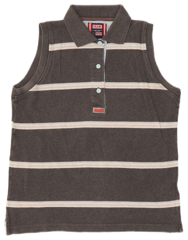 Damska koszulka polo bez rękawów Slam UK 10, mała, szara, bawełniana w paski