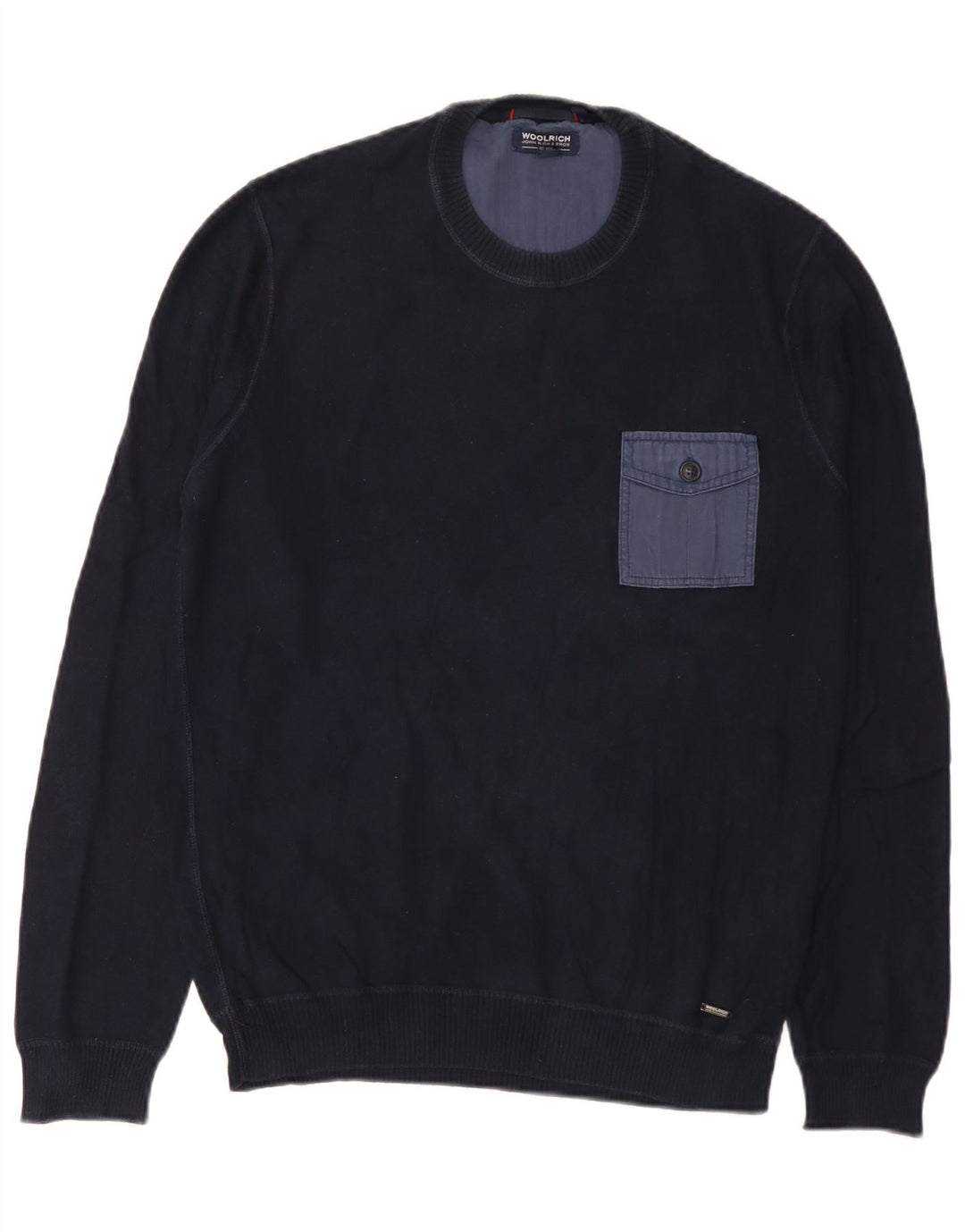 Woolrich Męski sweter z okrągłym dekoltem, mały, granatowy, bawełniany