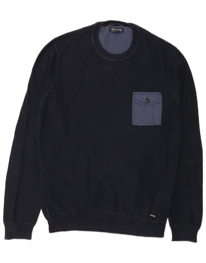 Woolrich Męski sweter z okrągłym dekoltem, mały, granatowy, bawełniany