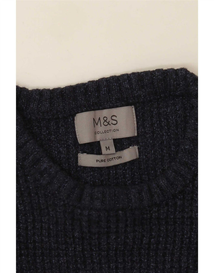 Marks & Spencer Męski sweter z okrągłym dekoltem, średni granatowy, bawełniany