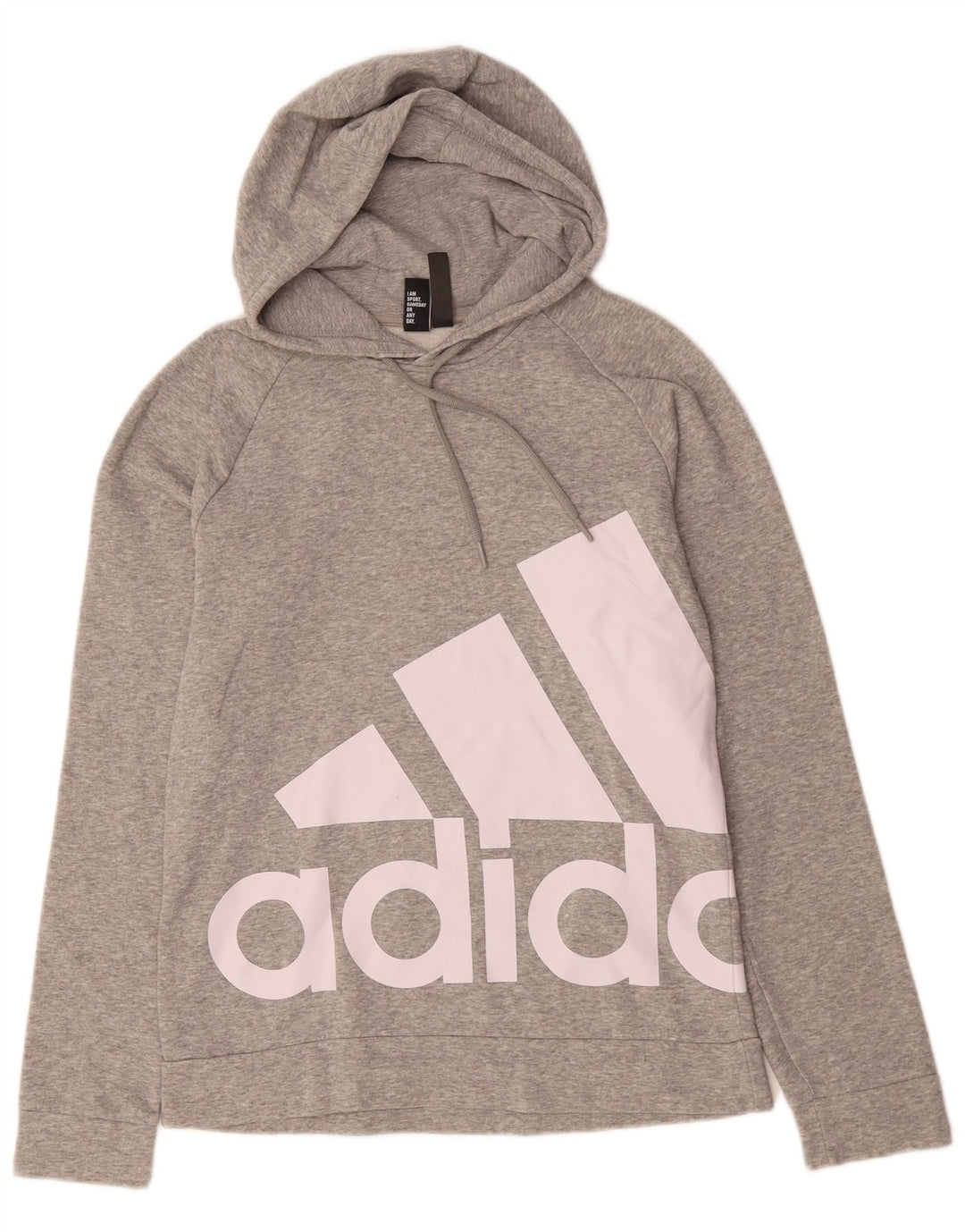 Męski sweter z kapturem ADIDAS z grafiką, mały, szary, z bawełny w cętki