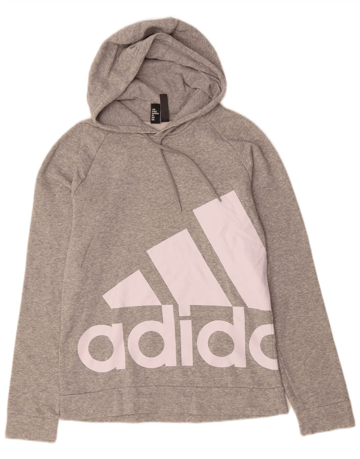 Męski sweter z kapturem ADIDAS z grafiką, mały, szary, z bawełny w cętki