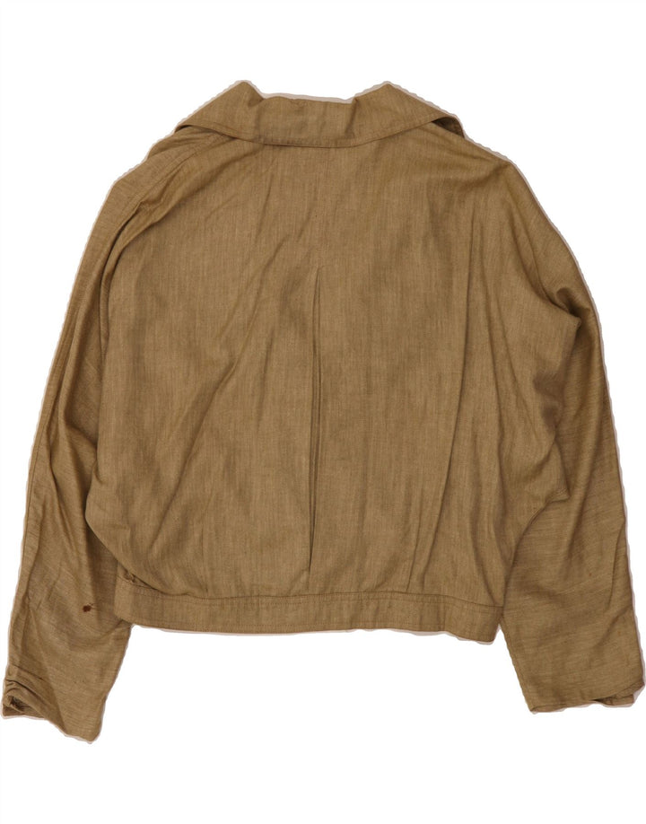 I BLUES Womens Crop Bomber Jacket IT 40 Small Beige Herringbone Cotton Vintage i Blues and Second-Hand i Blues from Messina Hembry 