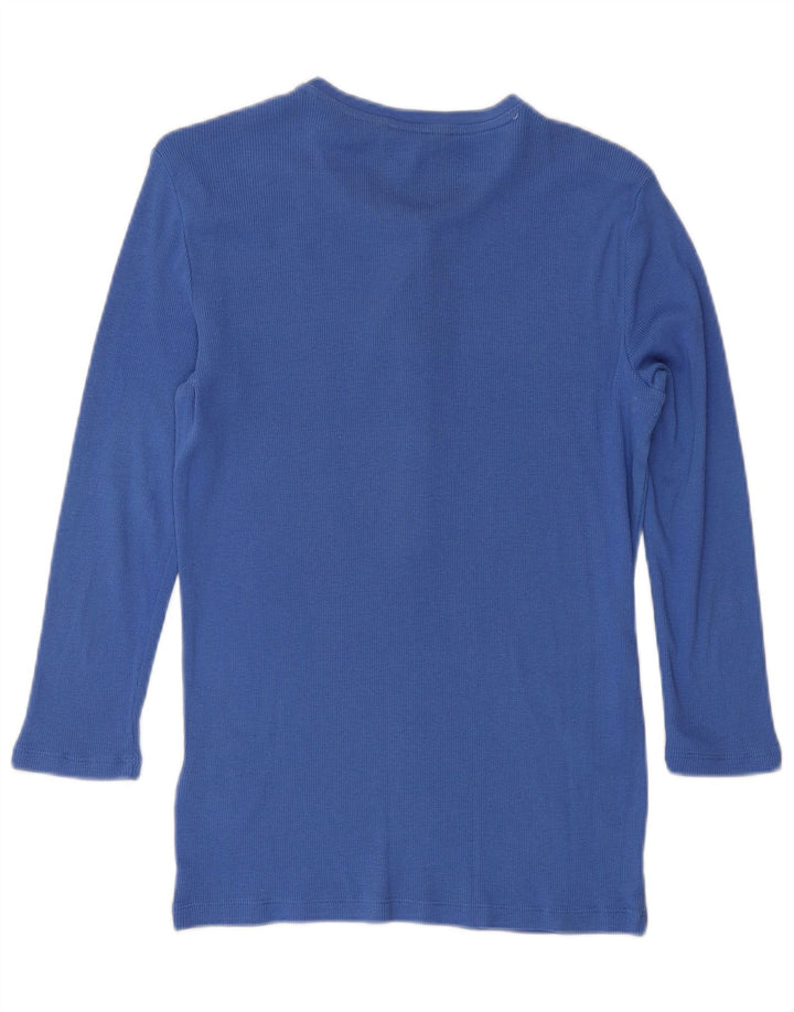 RALPH LAUREN Damski top z rękawem 3/4, UK 12, średni niebieski, bawełniany