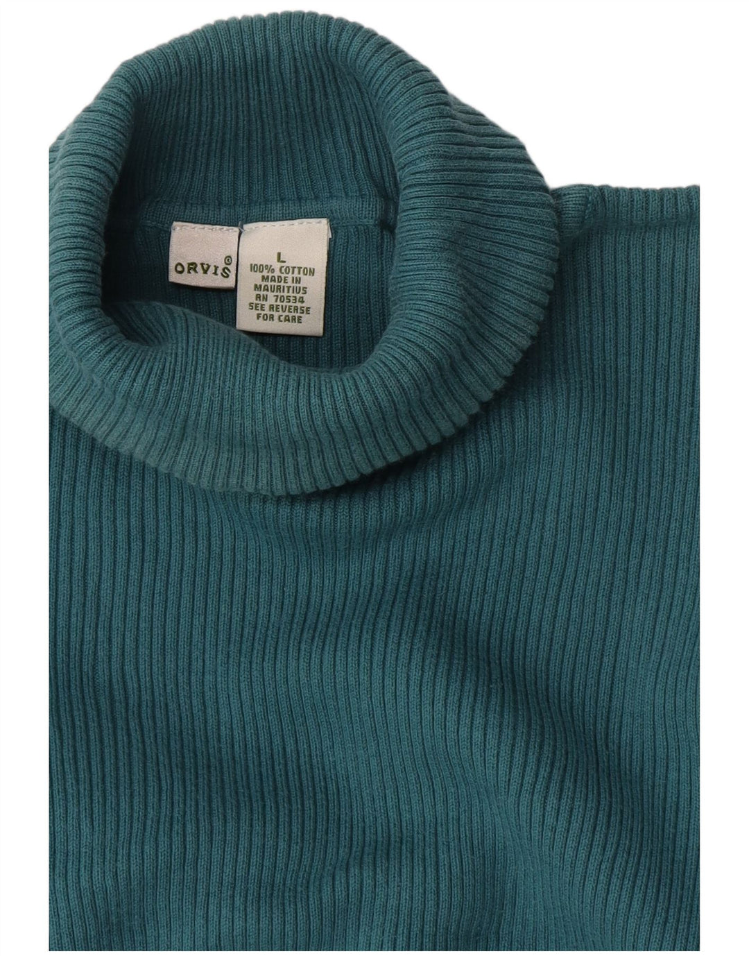 ORVIS Damski sweter z golfem UK 16, duży, niebieski, bawełniany