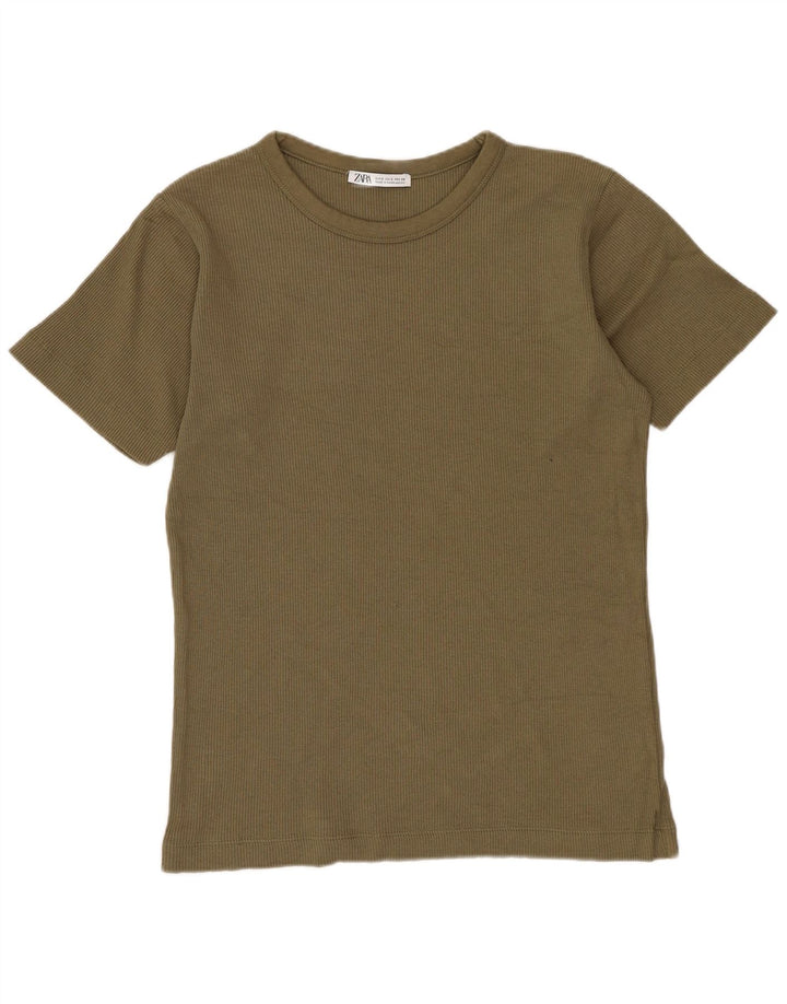 Męski T-shirt ZARA, mały, bawełniany khaki