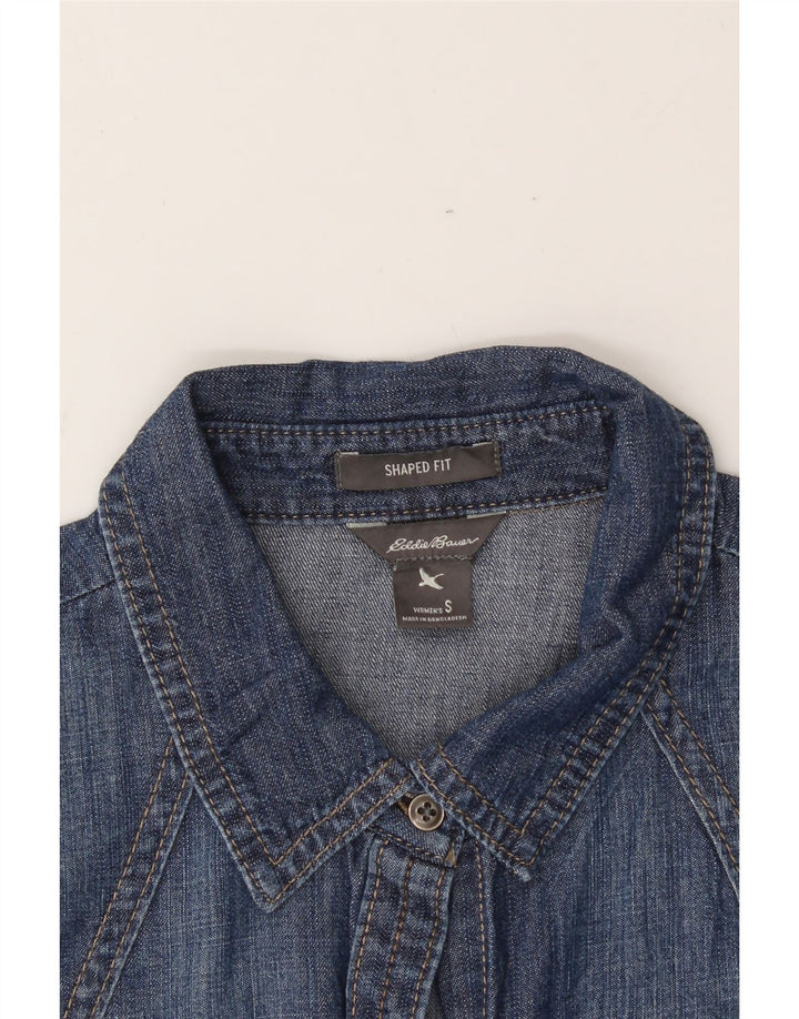 EDDIE BAUER Womens Shaped Fit Denim Shirt UK 10 Small Blue Vintage Eddie Bauer and Second-Hand Eddie Bauer from Messina Hembry 