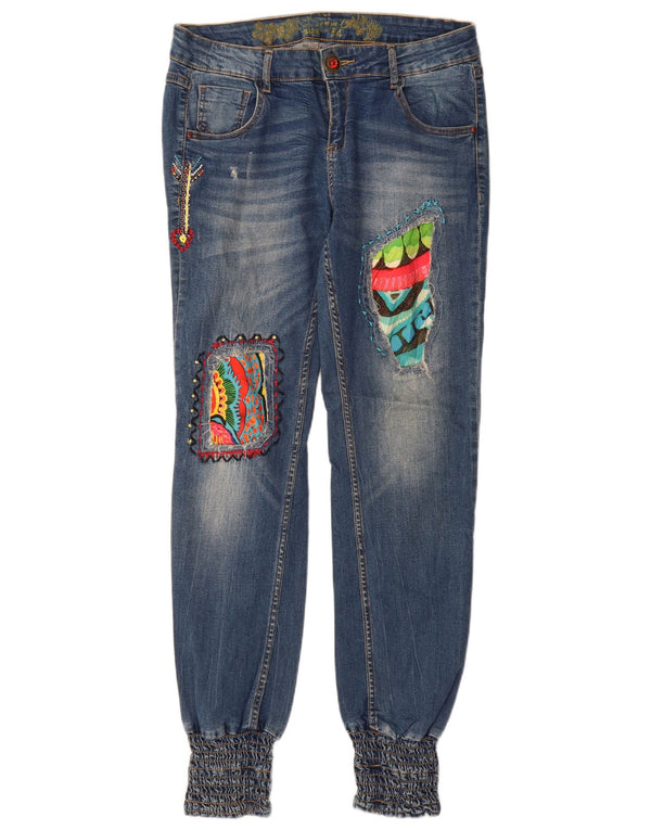 Damskie spodnie joggery z niskim stanem Desigual Slim Jeans W34 L32 Niebieski patchwork