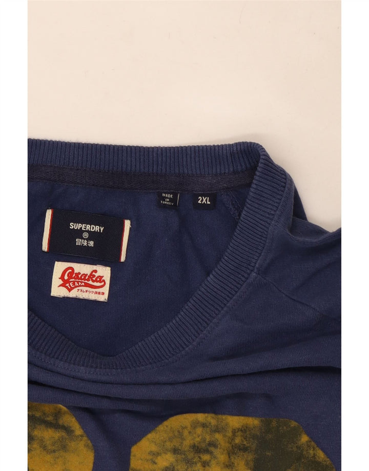 Męski top graficzny Superdry z długim rękawem, 2XL, granatowy, bawełniany