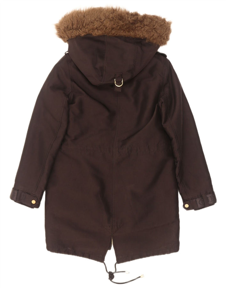 Damska kurtka parka z kapturem Guess z grafiką UK 6 XS, czarna, poliestrowa