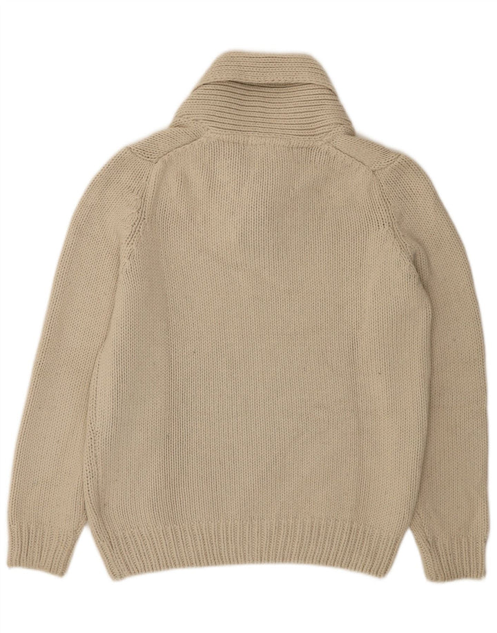 Męski sweter Zara z szalowym dekoltem, duży, beżowy, akrylowy