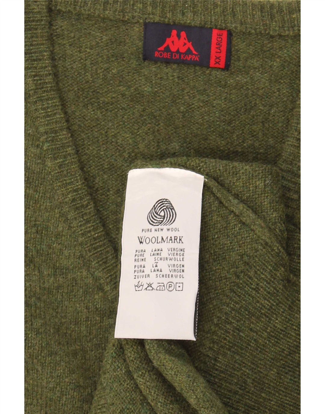 Męski sweter Kappa z dekoltem w kształcie litery V, 2XL, z dziewiczej wełny khaki
